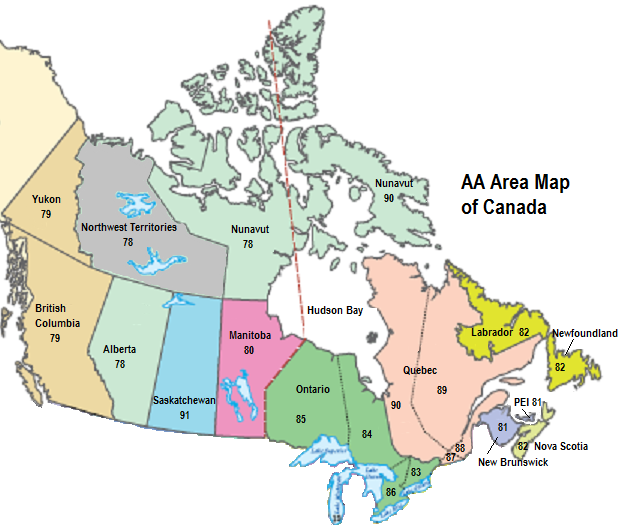 Map of AA Canada Areas